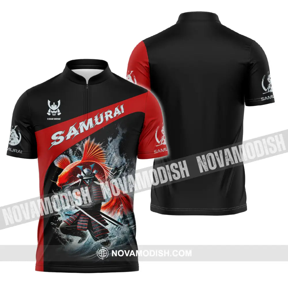 Unisex Shirt Custom Name Samurai Japanese T-Shirt Lover Gift Zipper Polo / S T-Shirt