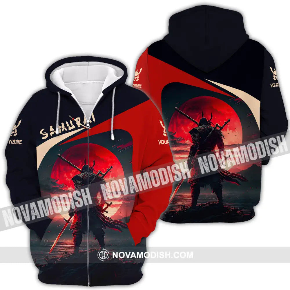 Unisex Shirt - Custom Name Samurai Red Black Shirt Zipper Hoodie / S T-shirt