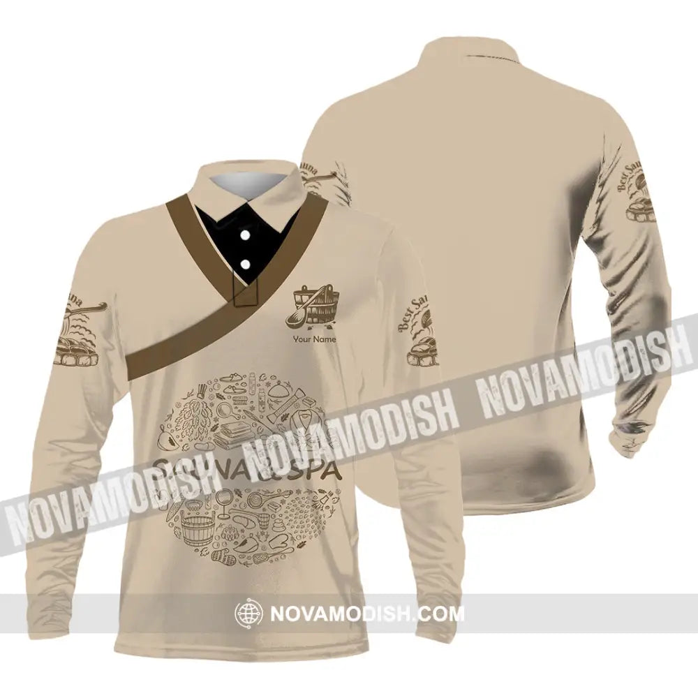 Unisex Shirt - Custom Name Shirt Sauna And Spa Long Sleeve Polo / S T-shirt