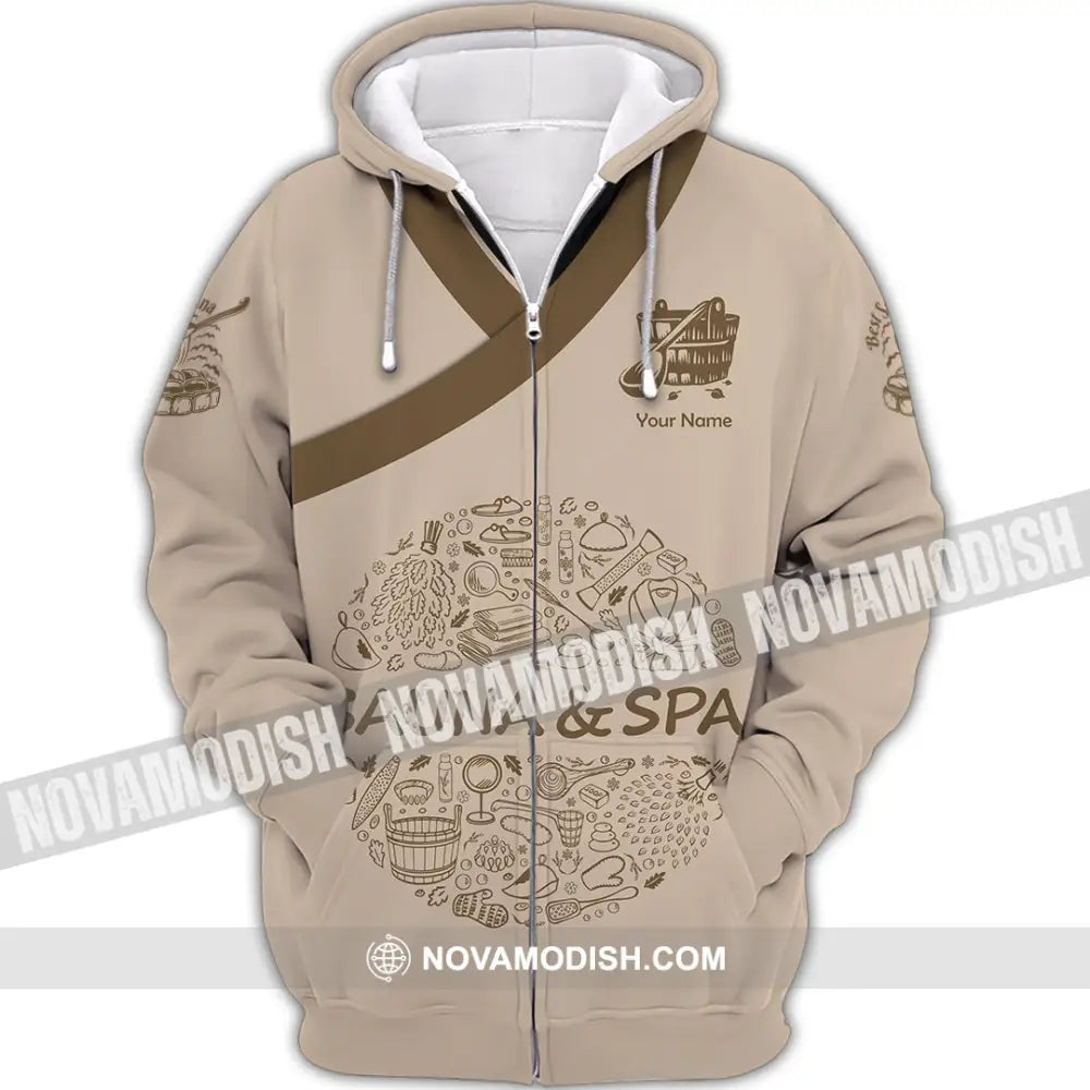 Unisex Shirt - Custom Name Shirt Sauna And Spa Zipper Hoodie / S T-shirt
