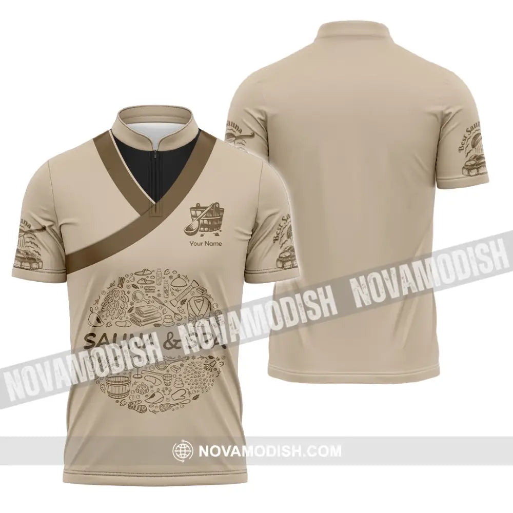 Unisex Shirt - Custom Name Shirt Sauna And Spa Zipper Polo Shirt / S T-shirt