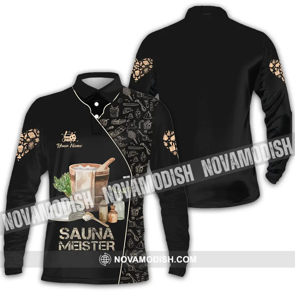 Unisex Shirt - Custom Name Sauna Heart Shirt Sauna Meister Long Sleeve Polo / S T-shirt