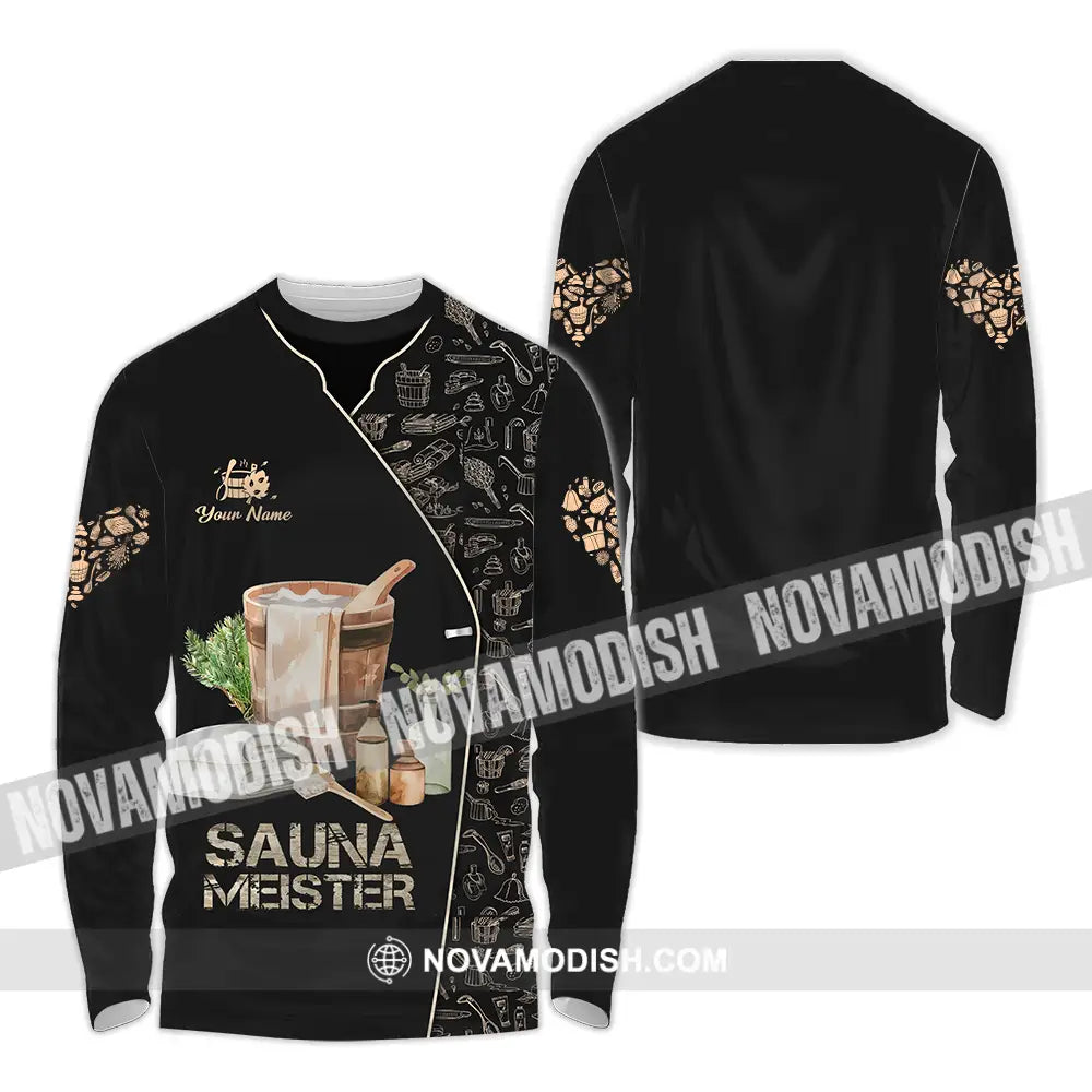 Unisex Shirt - Custom Name Sauna Heart Shirt Sauna Meister Long Sleeve Shirt / S T-shirt