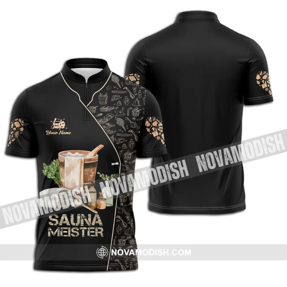 Unisex Shirt - Custom Name Sauna Heart Shirt Sauna Meister Zipper Polo Shirt / S T-shirt