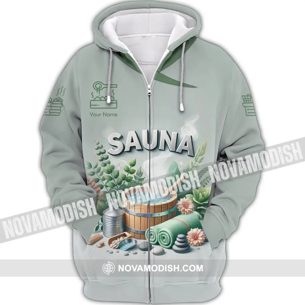 Unisex Shirt Custom Name Sauna Love Hoodie Polo Long Sleeve T-Shirt Zipper / S T-Shirt