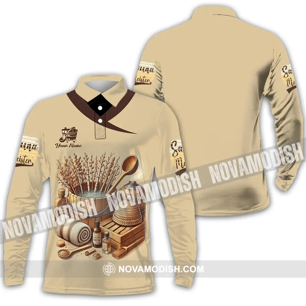 Unisex Shirt - Custom Name Sauna Shirt Sauna Meister Long Sleeve Polo / S T-shirt