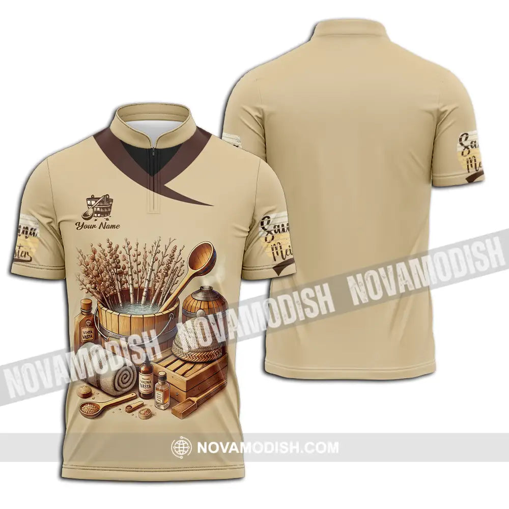 Unisex Shirt - Custom Name Sauna Shirt Sauna Meister Zipper Polo Shirt / S T-shirt