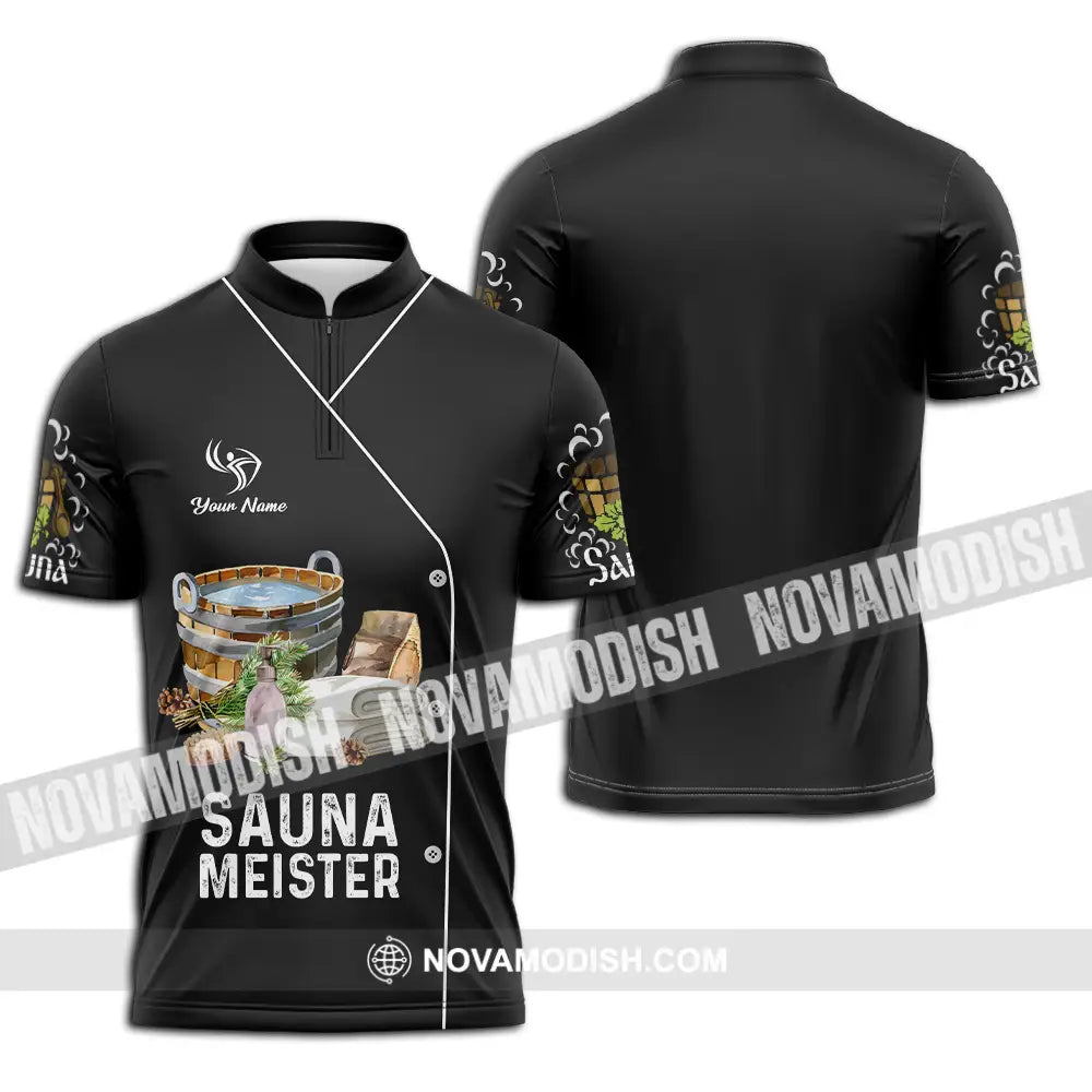 Unisex Shirt - Custom Name Shirt Sauna Meister Zipper Polo Shirt / S T-shirt
