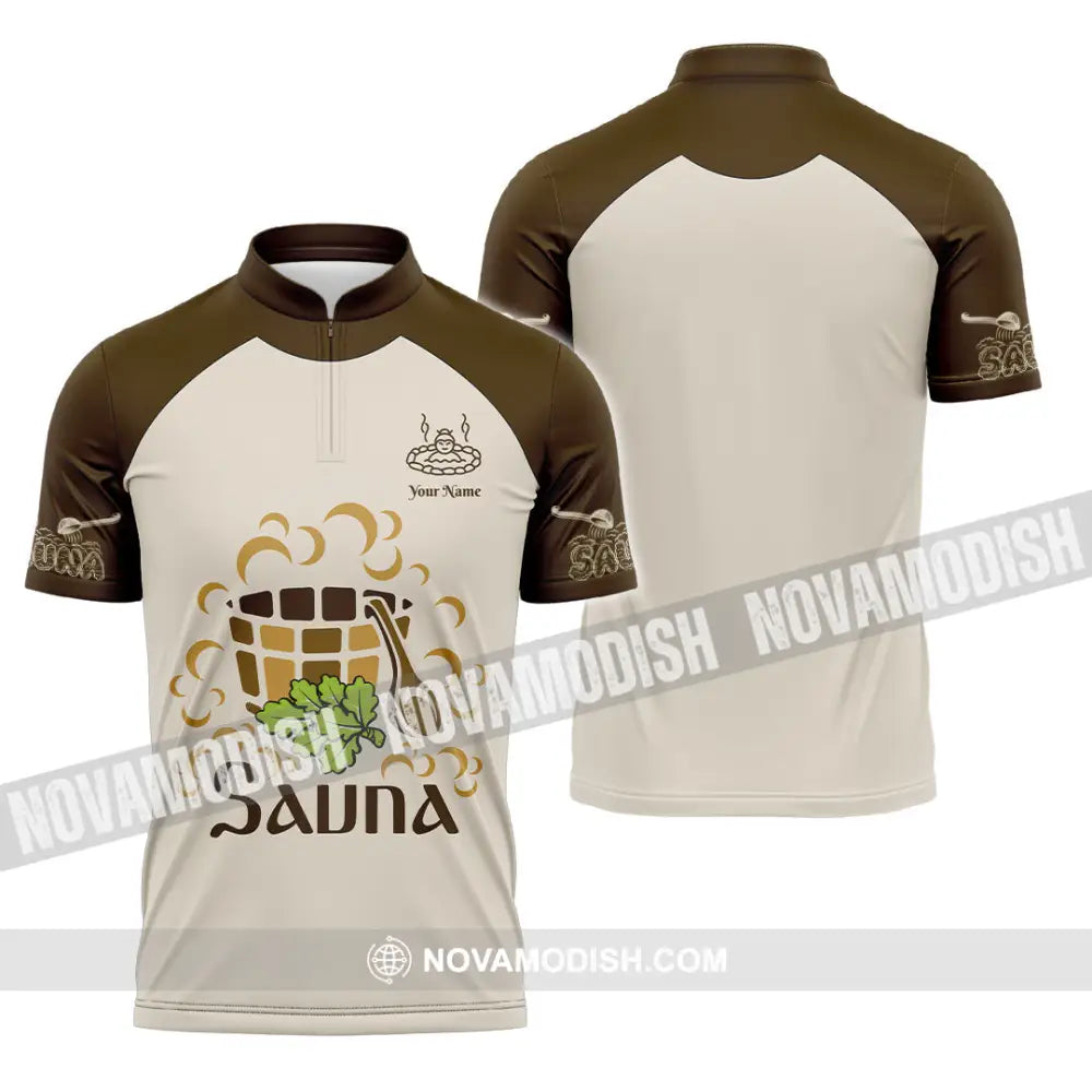 Unisex Shirt - Custom Name Shirt Sauna Relax Zipper Polo Shirt / S T-shirt