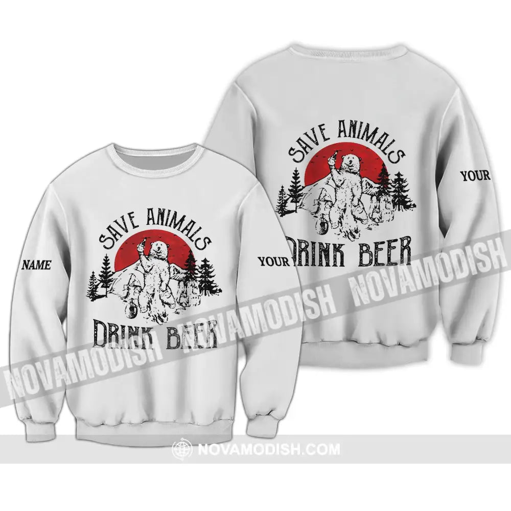 Unisex Shirt - Custom Name Shirt - Save Animals Drink Beer Long Sleeve / S T-shirt