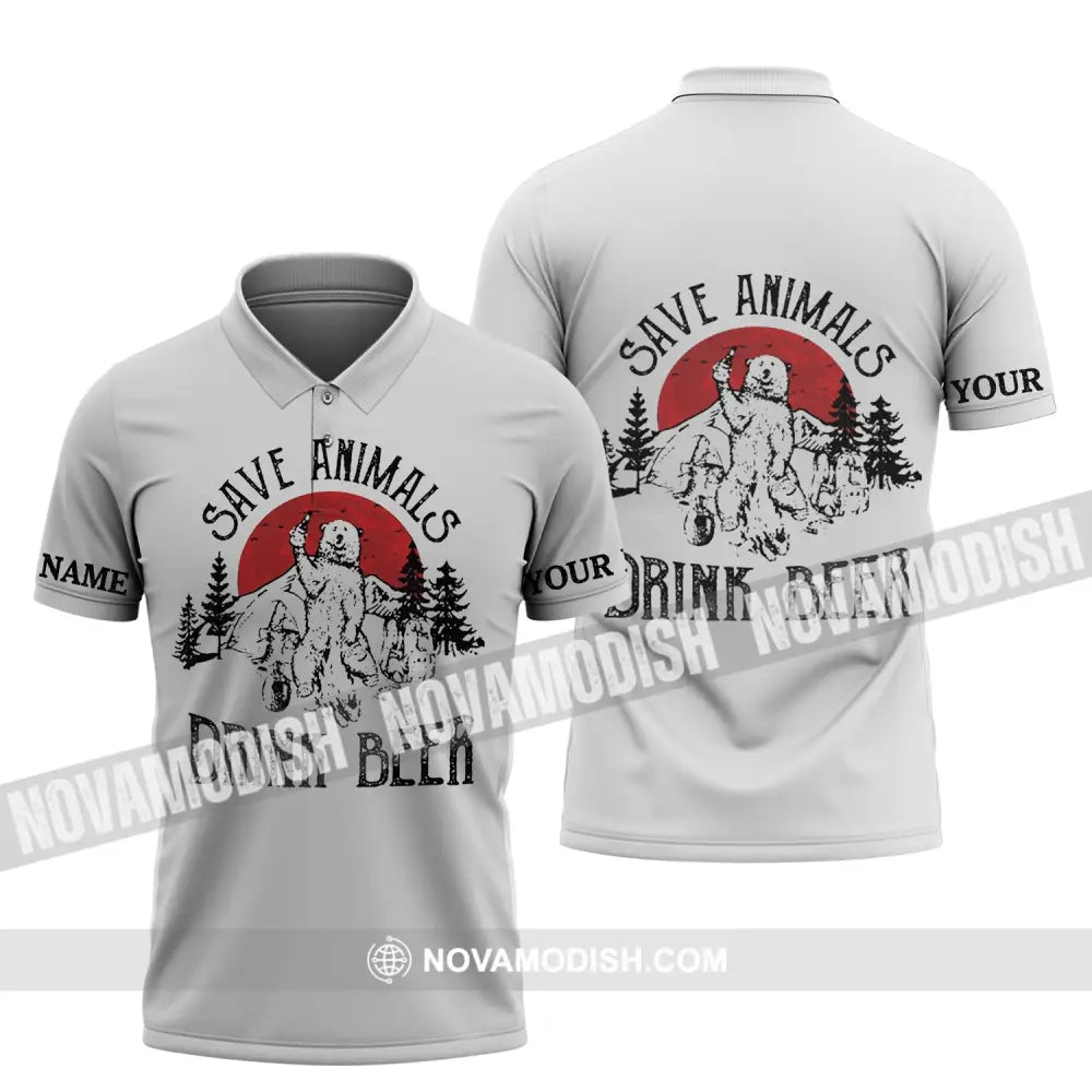Unisex Shirt - Custom Name Shirt - Save Animals Drink Beer Polo Shirt / S T-shirt