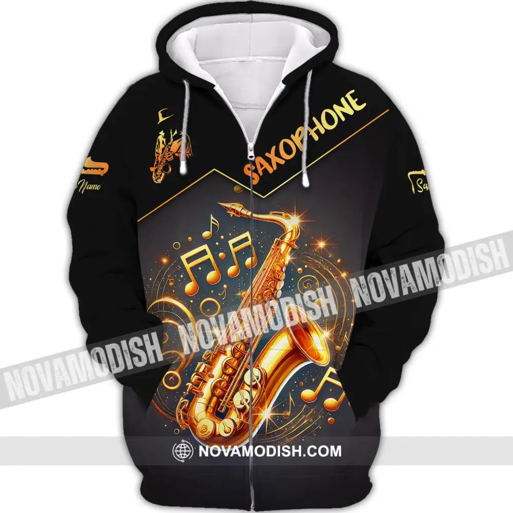 Unisex Shirt Custom Name Saxophone Lover Polo Long Sleeve Gift Zipper Hoodie / S T-Shirt