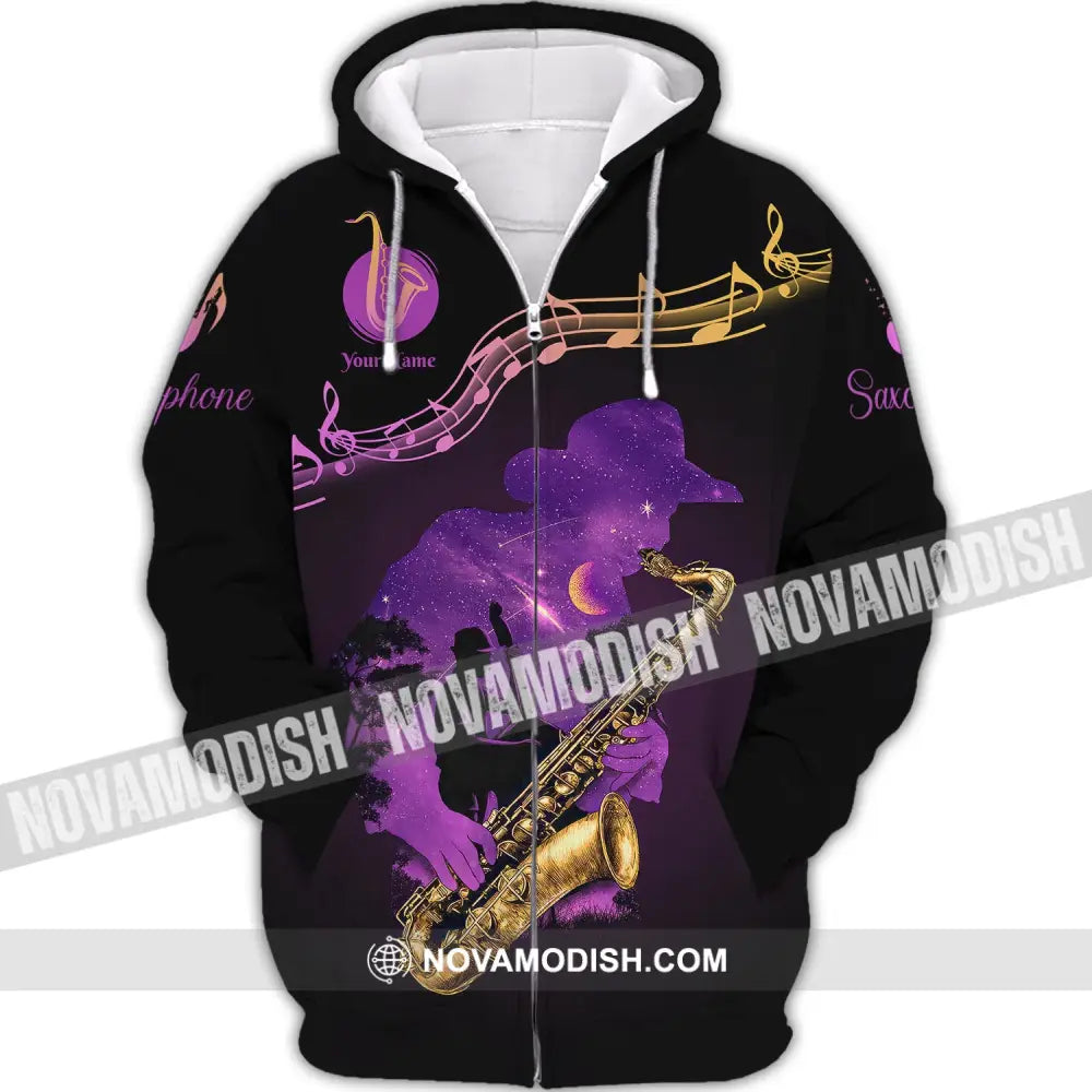 Unisex Shirt Custom Name Saxophone T-Shirt Sax Player Gift Saxophonist Shirts Zipper Hoodie / S