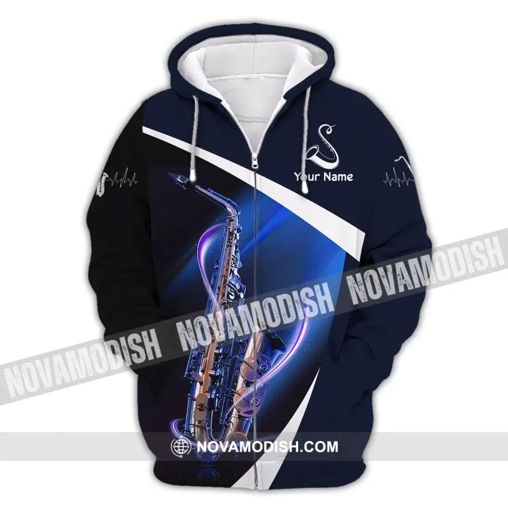 Unisex Shirt Custom Name Saxophone T-Shirt Sax Player Shirts Saxophonist Gift Zipper Hoodie / S