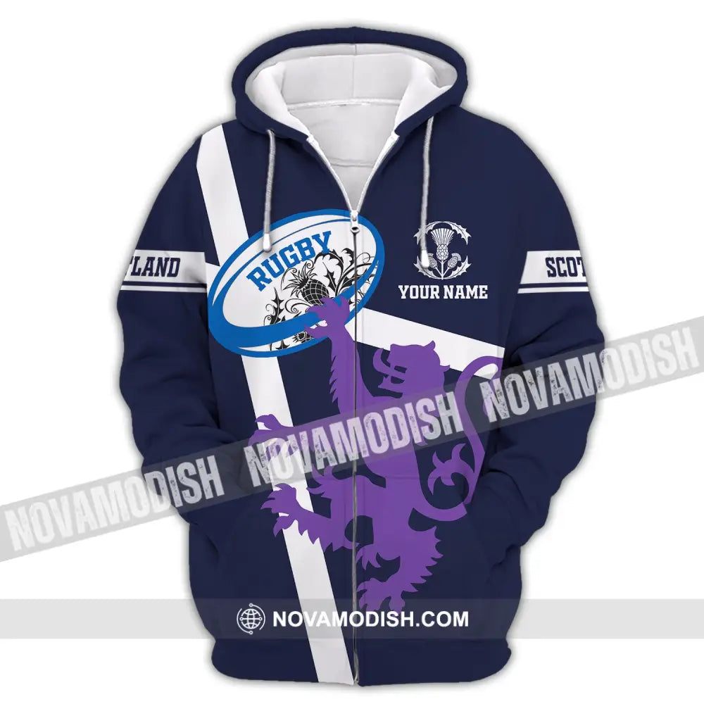 Unisex Shirt Custom Name Scotland Hoodie Rugby Lover T-Shirt Zipper / S