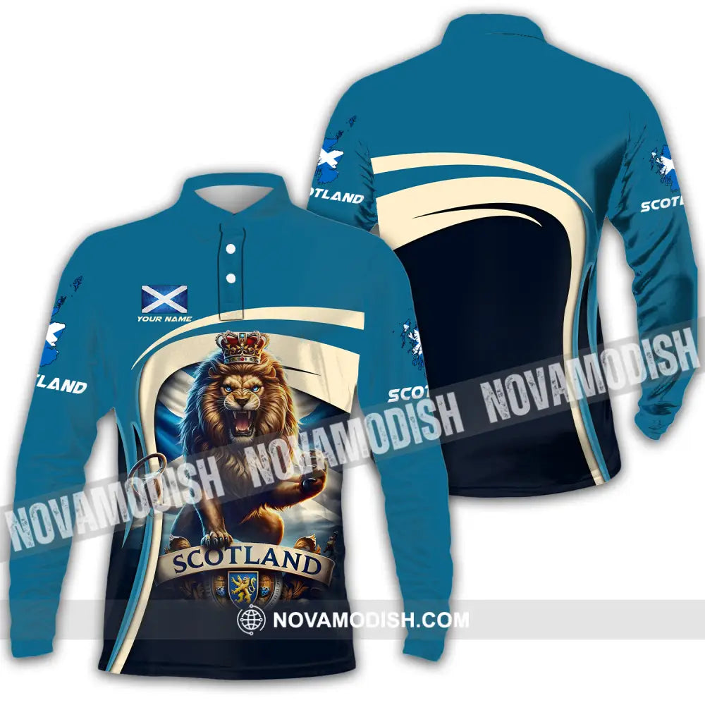 Unisex Shirt - Custom Name Scotland Lion Shirt Long Sleeve Polo / S T-shirt