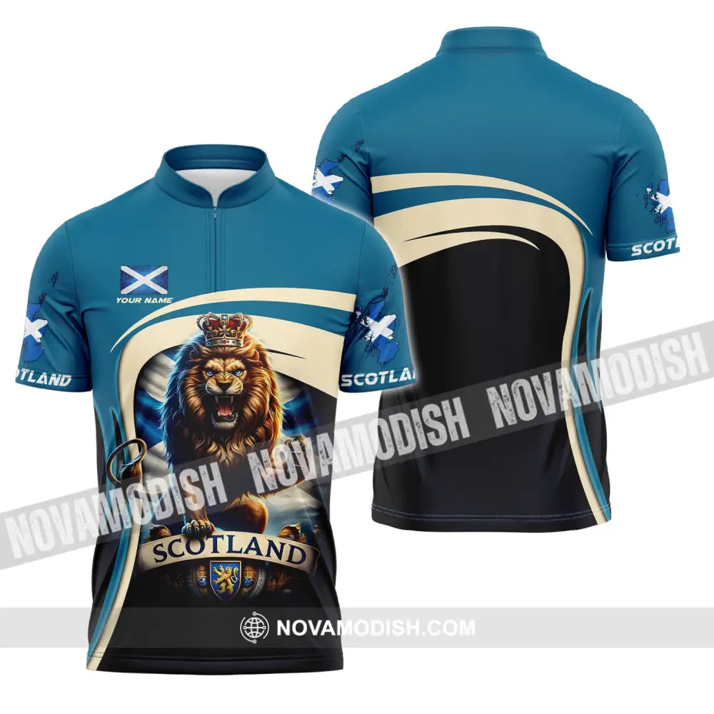 Unisex Shirt - Custom Name Scotland Lion Shirt Zipper Polo Shirt / S T-shirt