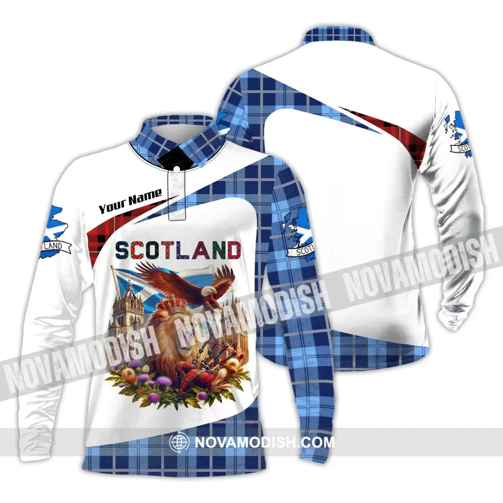 Unisex Shirt Custom Name Scotland Love Polo Long Sleeve Gift / S T-Shirt