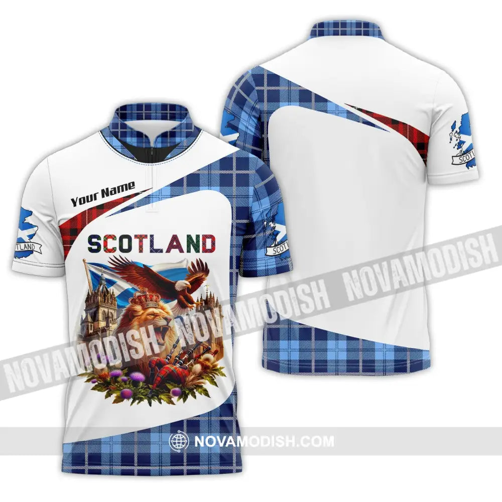 Unisex Shirt Custom Name Scotland Love Polo Long Sleeve Gift Zipper / S T-Shirt