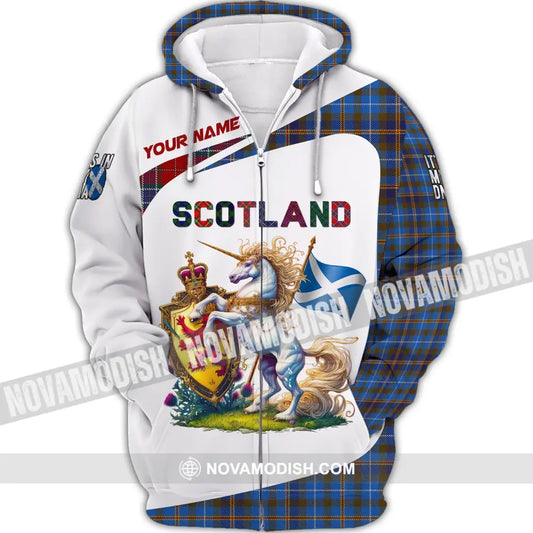 Unisex Shirt Custom Name Scotland Polo Long Sleeve Lover T-Shirt Zipper Hoodie / S