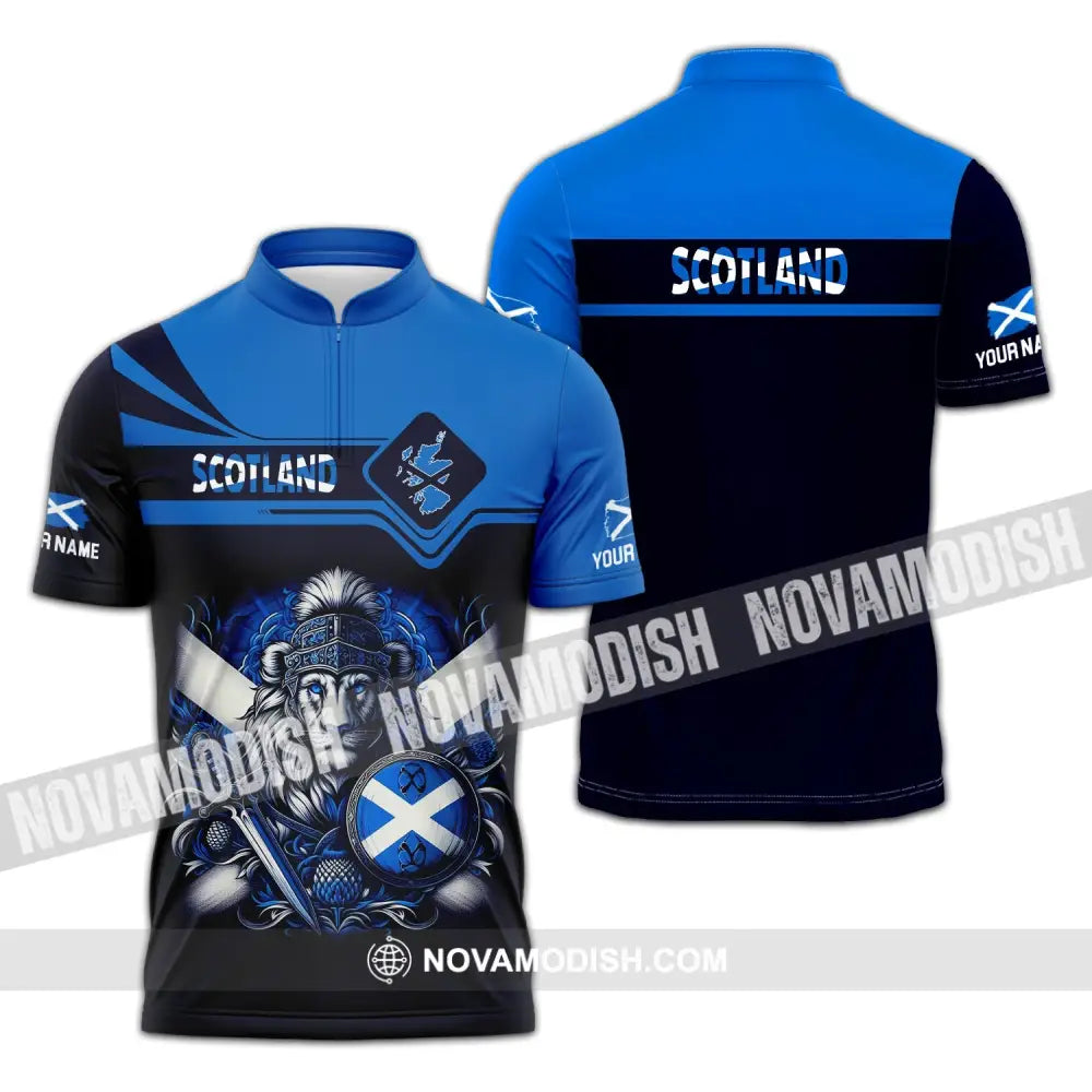 Unisex Shirt - Custom Name Scotland Sport Zipper Polo / S T-Shirt