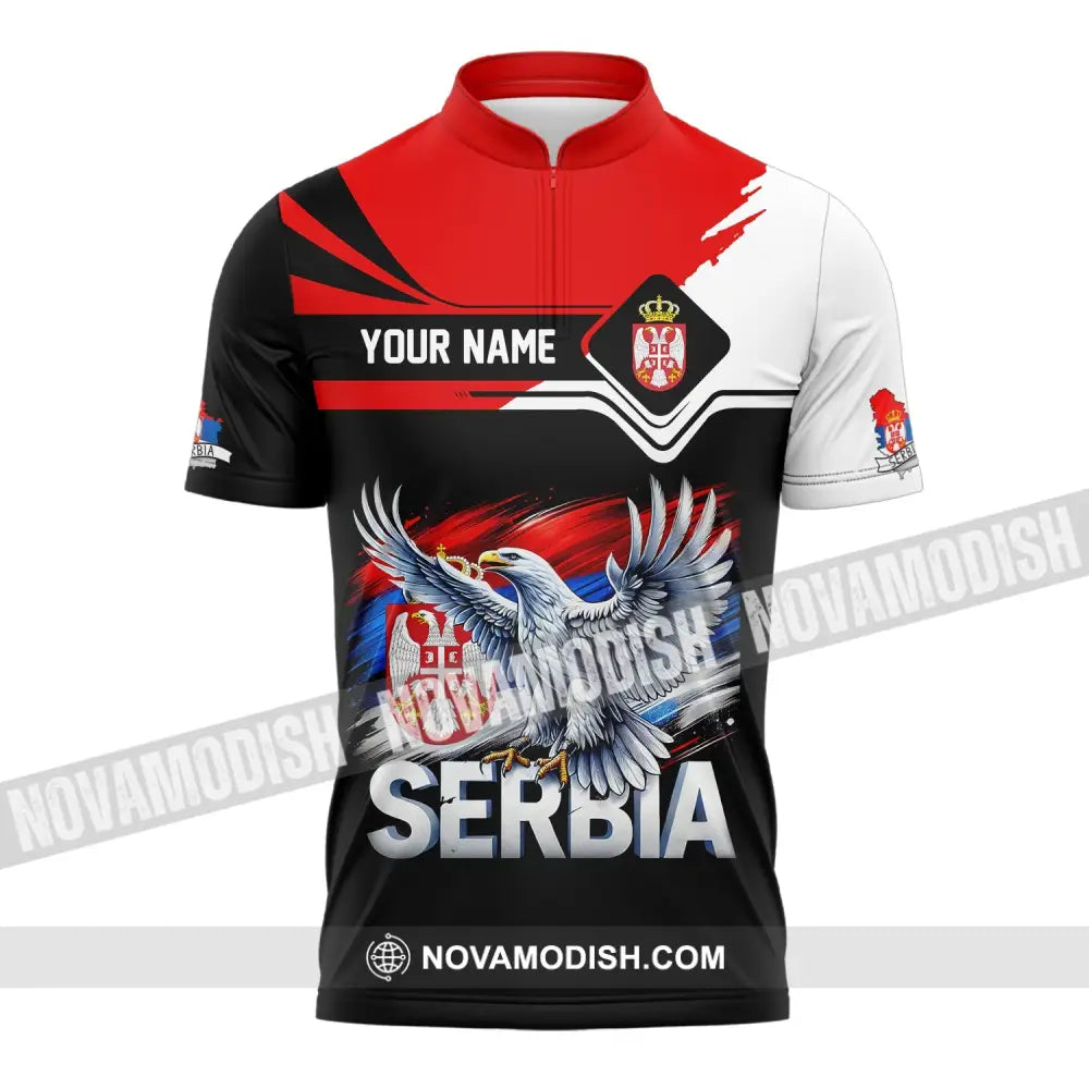 Unisex Shirt Custom Name Serbia Polo Long Sleeve Gift Zipper / S T-Shirt