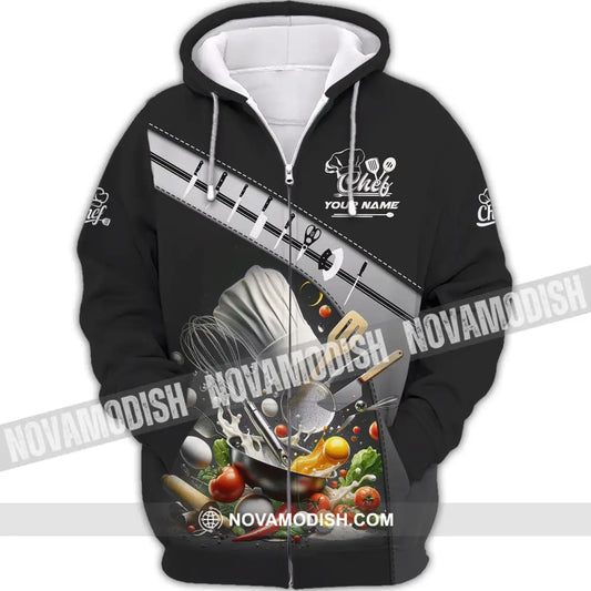 Unisex Shirt - Custom Name Shirt - Set Knife Of Chef Kitchen Equipment Zipper Hoodie / S T-shirt