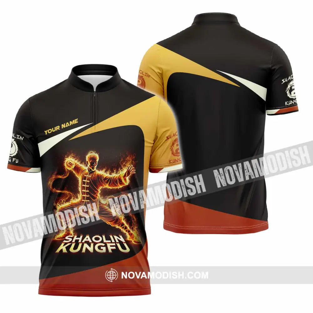Unisex Shirt Custom Name Shaolin Kungfu Polo Long Sleeve Zipper / S T-Shirt