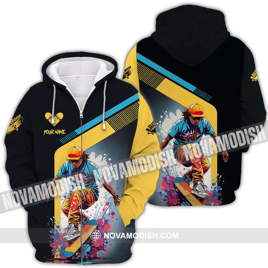 Unisex Shirt - Custom Name Skateboard Sport Shirt For Player Golden Heart Zipper Hoodie / S T-shirt