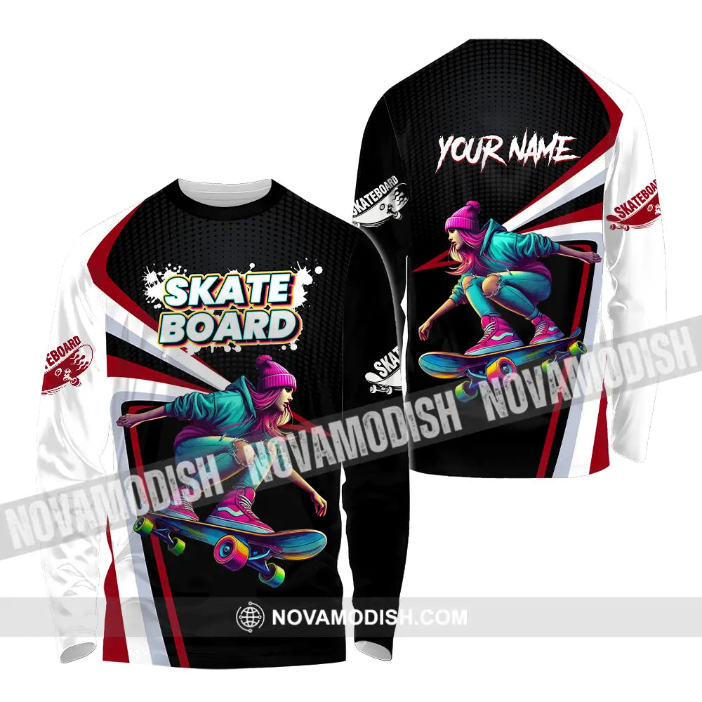 Unisex Shirt - Custom Name Skateboarding Player Dark Sport Shirt Long Sleeve Shirt / S T-shirt