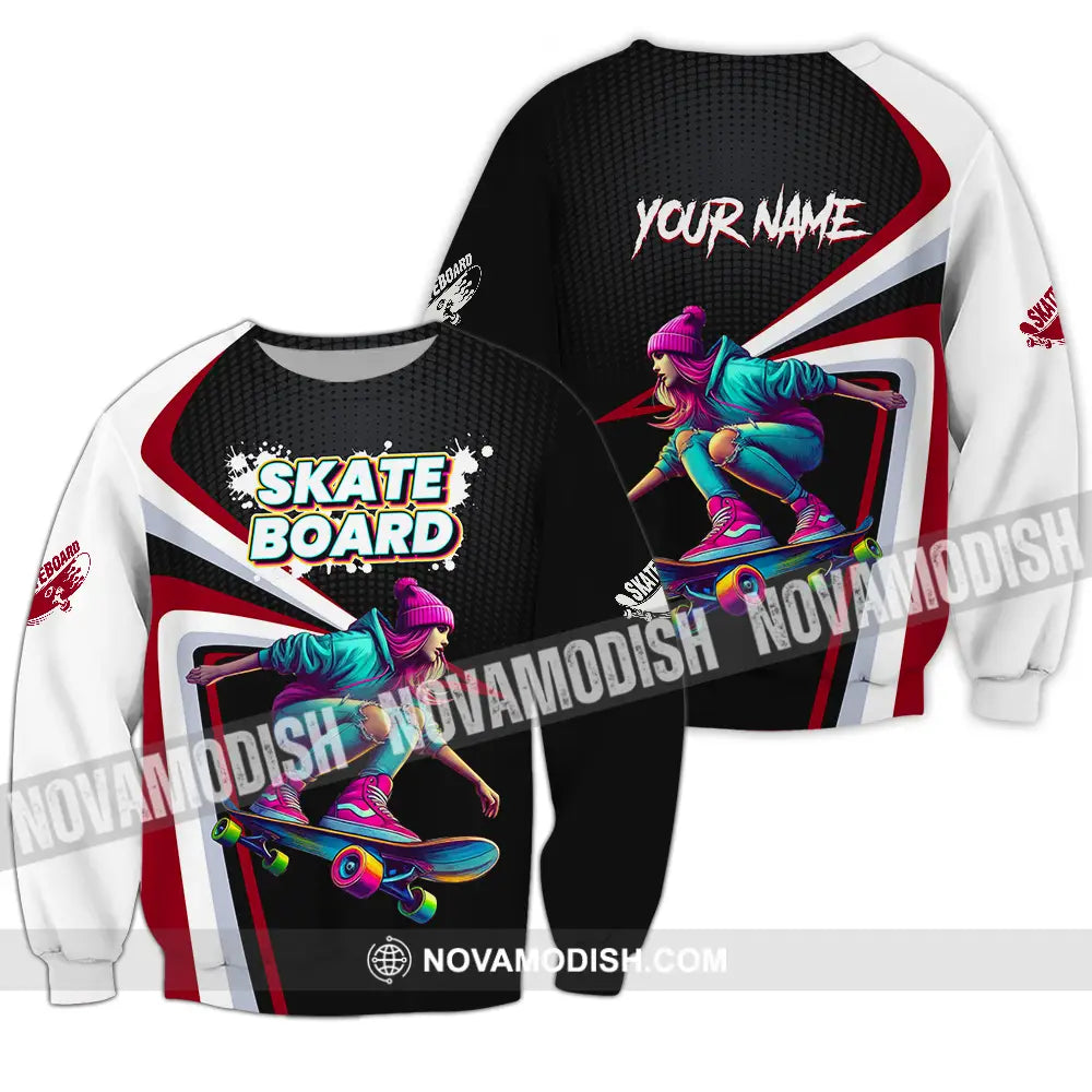 Unisex Shirt - Custom Name Skateboarding Player Dark Sport Shirt Long Sleeve / S T-shirt