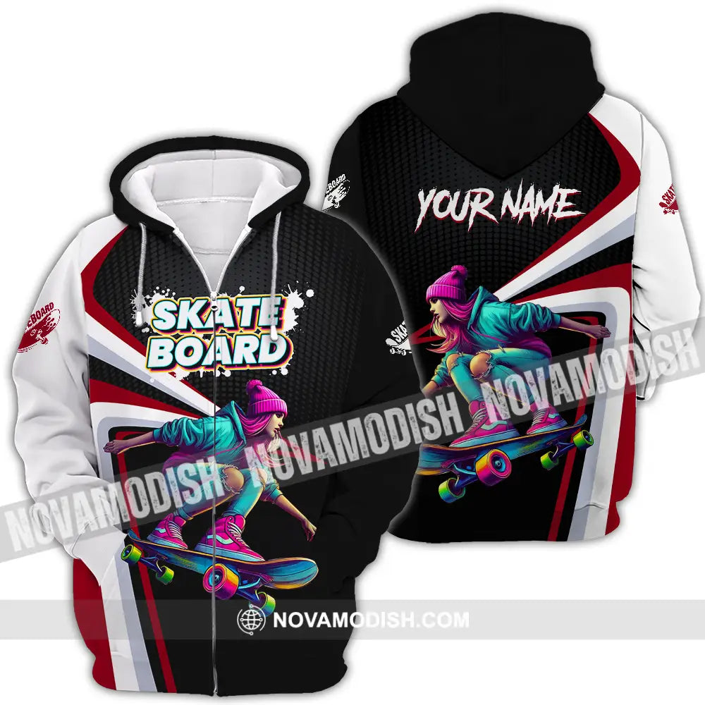 Unisex Shirt - Custom Name Skateboarding Player Dark Sport Shirt Zipper Hoodie / S T-shirt