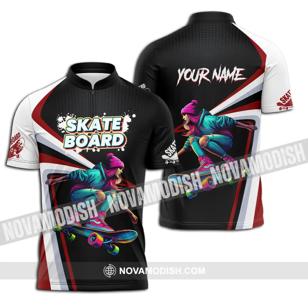 Unisex Shirt - Custom Name Skateboarding Player Dark Sport Shirt Zipper Polo Shirt / S T-shirt