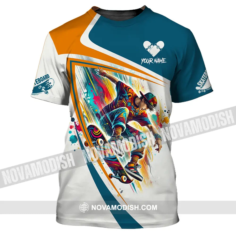 Unisex Shirt - Custom Name Skateboarding Player Heart Sport Shirt T-Shirt / S T-shirt