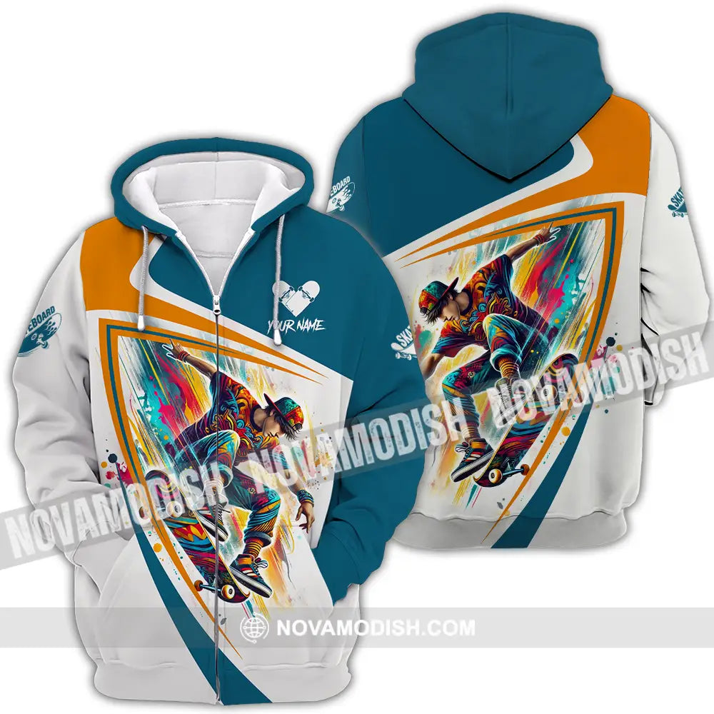 Unisex Shirt - Custom Name Skateboarding Player Heart Sport Shirt Zipper Hoodie / S T-shirt