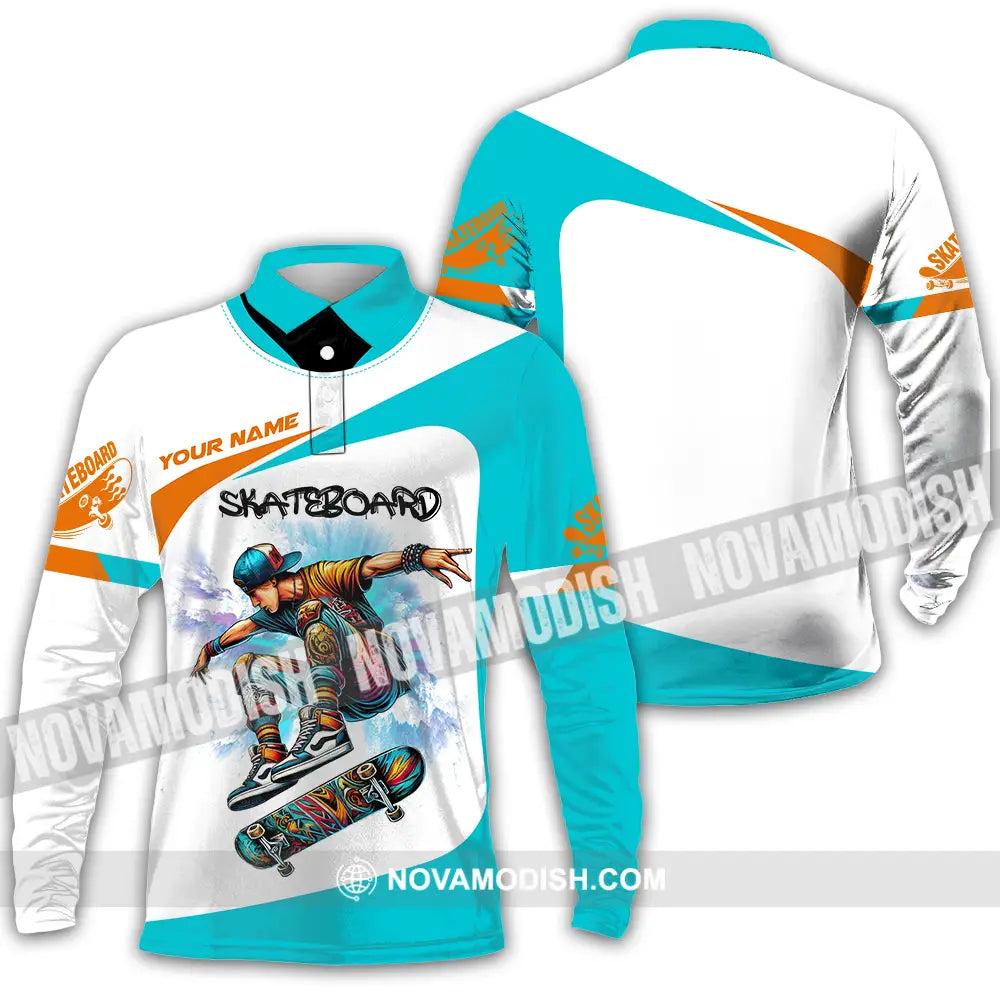 Unisex Shirt - Custom Name Skateboarding Player Light Sport Shirt Playing Long Sleeve Polo / S T-shirt