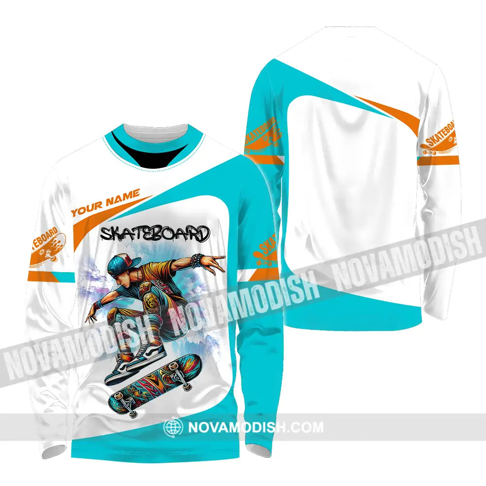 Unisex Shirt - Custom Name Skateboarding Player Light Sport Shirt Playing Long Sleeve Shirt / S T-shirt