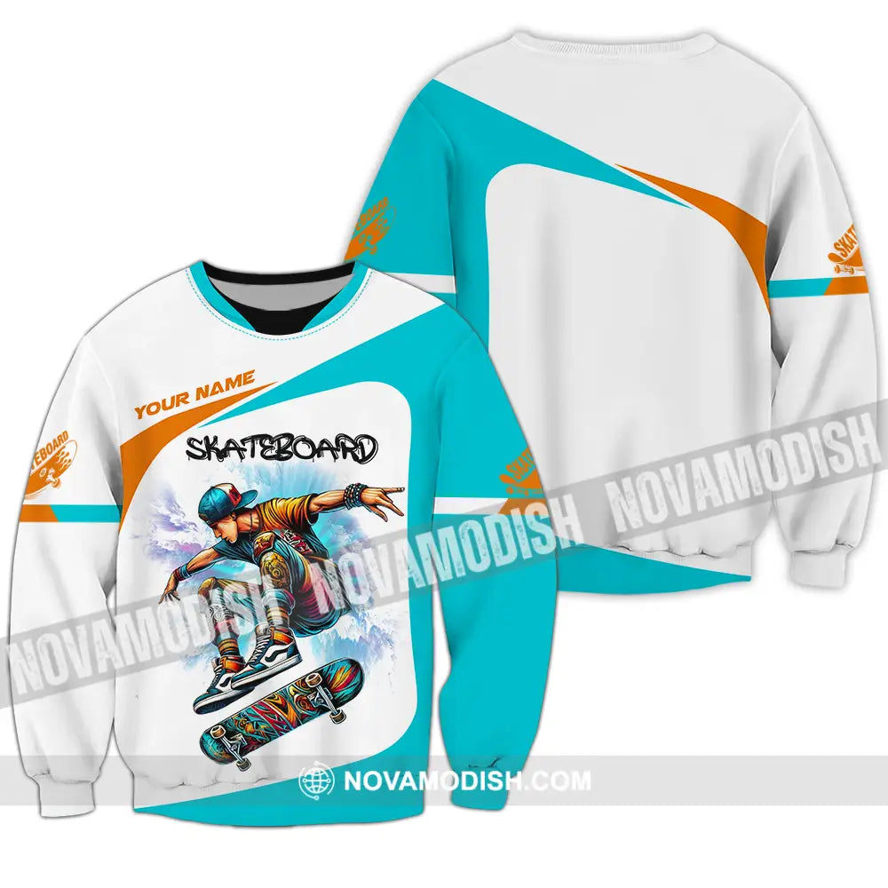 Unisex Shirt - Custom Name Skateboarding Player Light Sport Shirt Playing Long Sleeve / S T-shirt