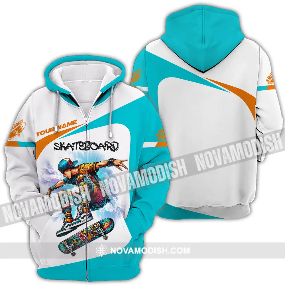 Unisex Shirt - Custom Name Skateboarding Player Light Sport Shirt Playing Zipper Hoodie / S T-shirt