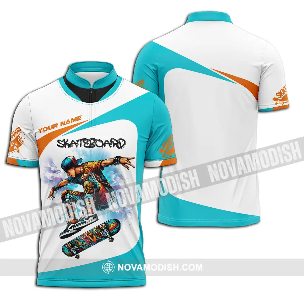 Unisex Shirt - Custom Name Skateboarding Player Light Sport Shirt Playing Zipper Polo Shirt / S T-shirt
