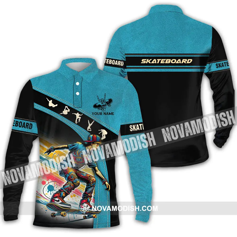 Unisex Shirt - Custom Name Skateboarding Player Sport Shirt Long Sleeve Polo / S T-shirt
