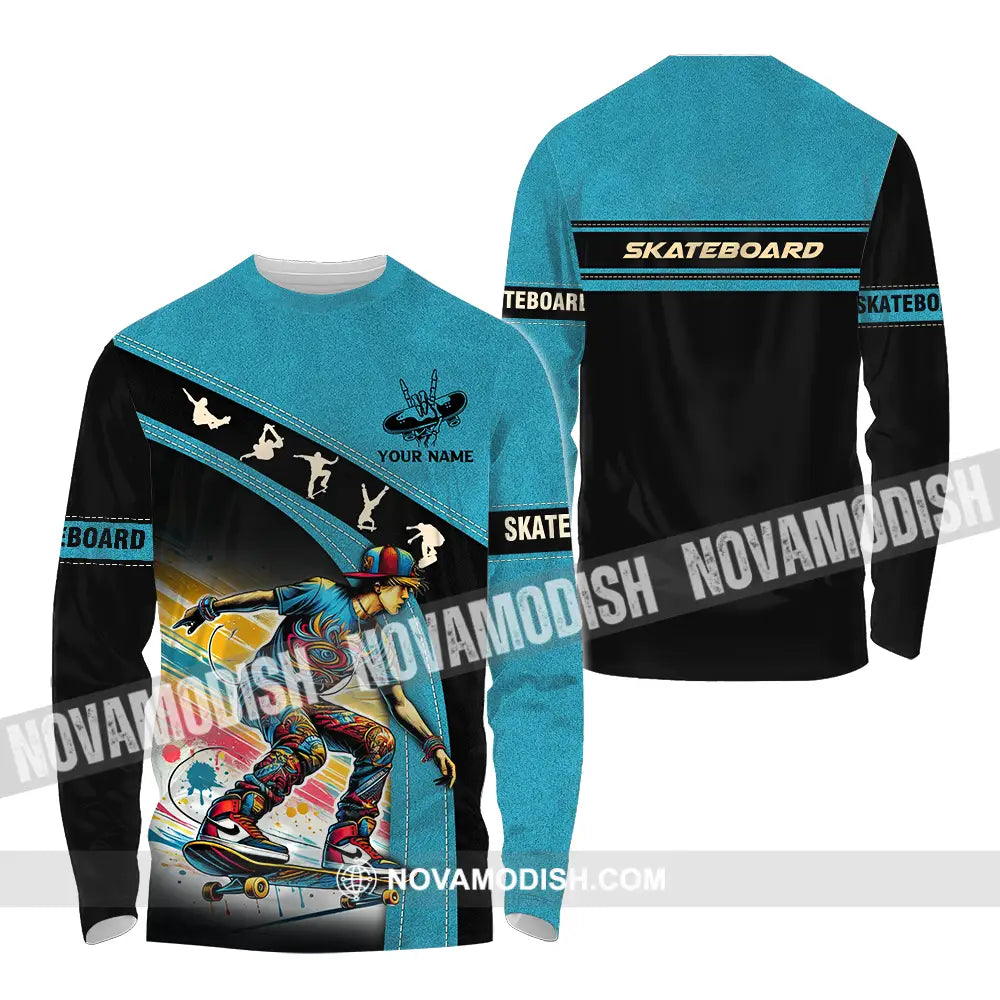 Unisex Shirt - Custom Name Skateboarding Player Sport Shirt Long Sleeve Shirt / S T-shirt