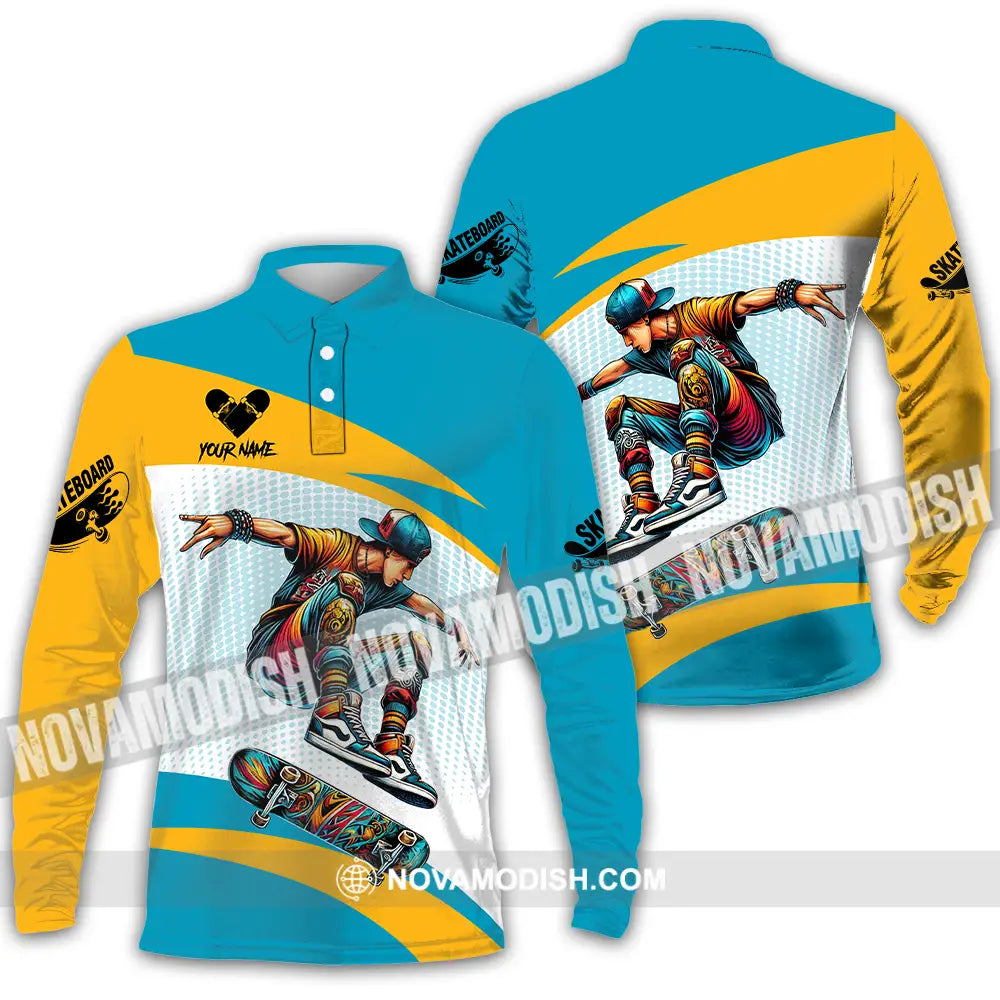 Unisex Shirt - Custom Name Skateboarding Player Sport Shirt Playing Long Sleeve Polo / S T-shirt