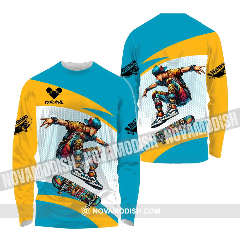 Unisex Shirt - Custom Name Skateboarding Player Sport Shirt Playing Long Sleeve Shirt / S T-shirt