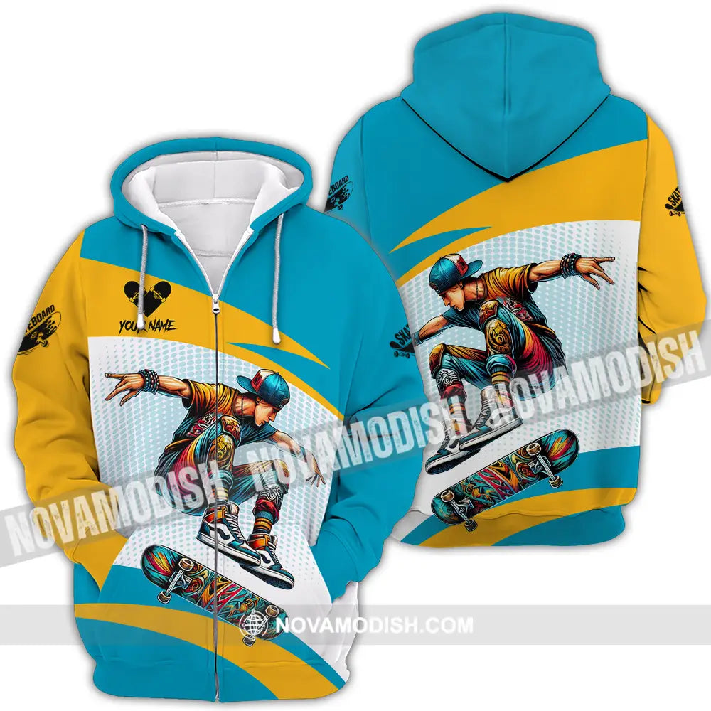 Unisex Shirt - Custom Name Skateboarding Player Sport Shirt Playing Zipper Hoodie / S T-shirt