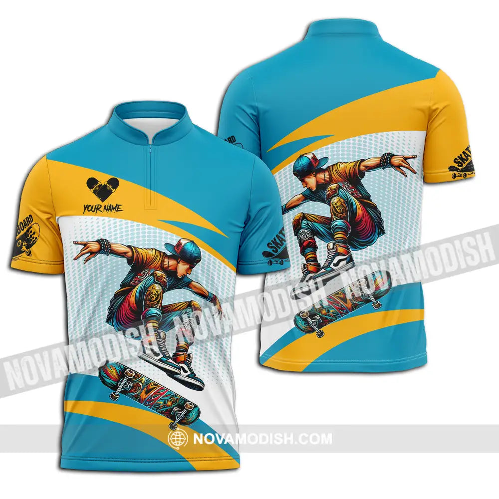 Unisex Shirt - Custom Name Skateboarding Player Sport Shirt Playing Zipper Polo Shirt / S T-shirt