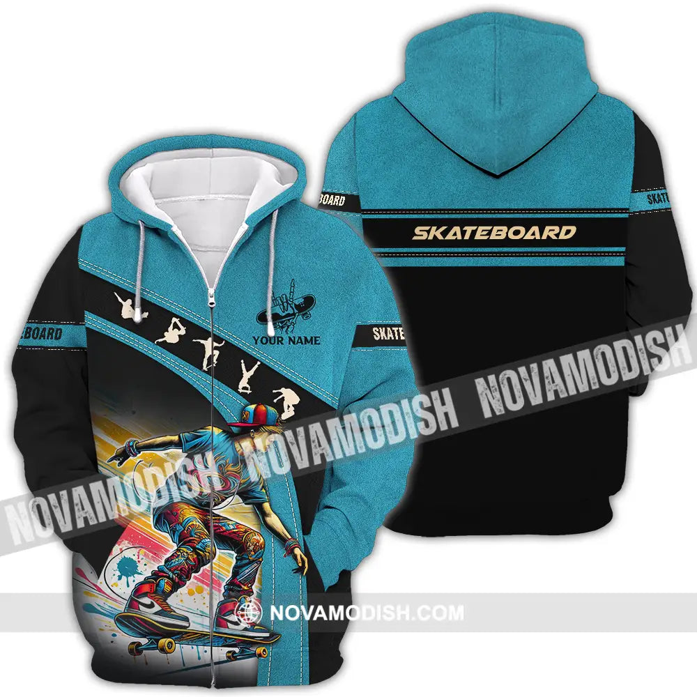 Unisex Shirt - Custom Name Skateboarding Player Sport Shirt Zipper Hoodie / S T-shirt