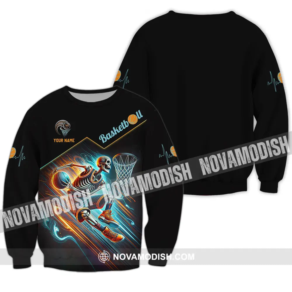 Unisex Shirt - Custom Name Skeleton Basketball Long Sleeve / S T-Shirt