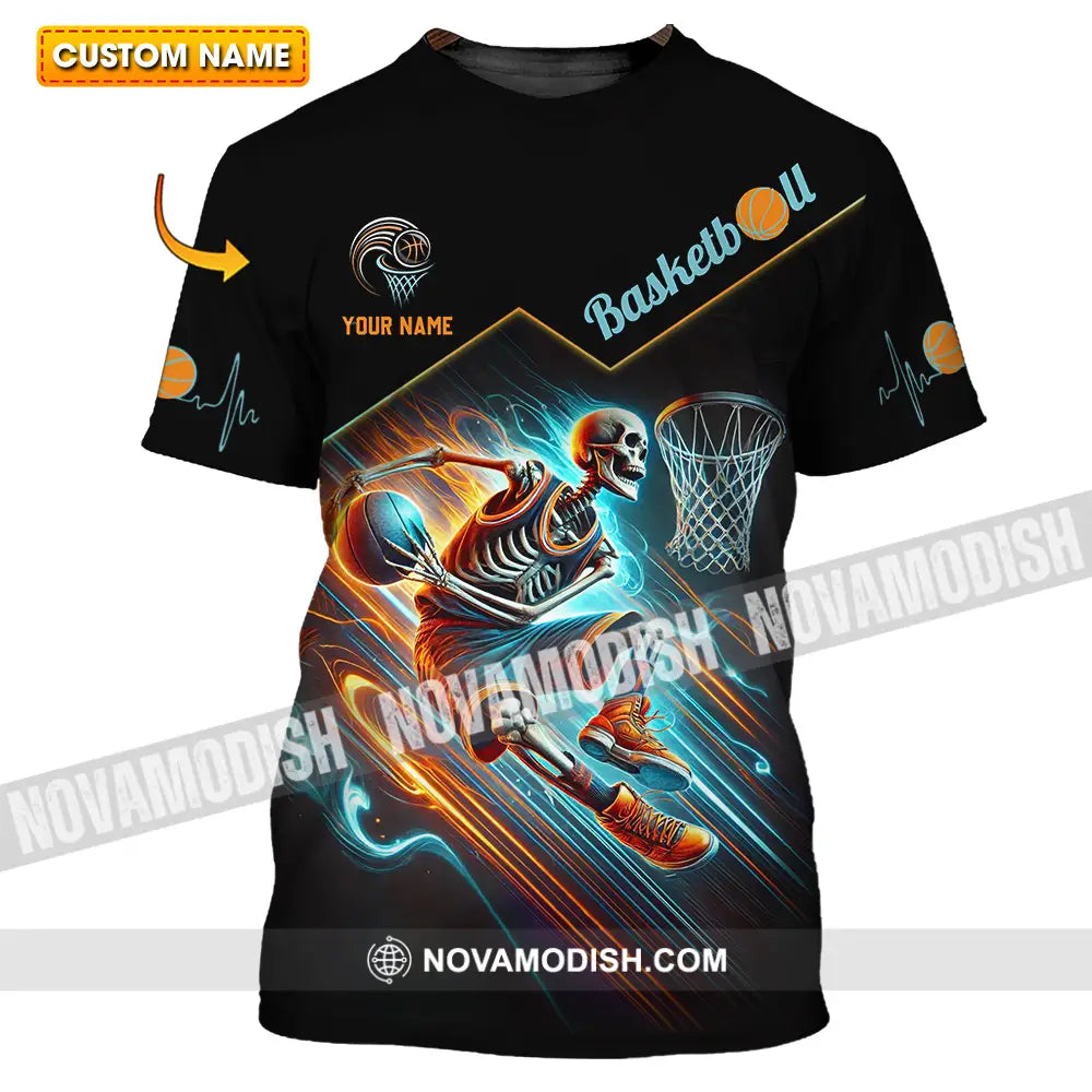 Unisex Shirt - Custom Name Skeleton Basketball T-Shirt