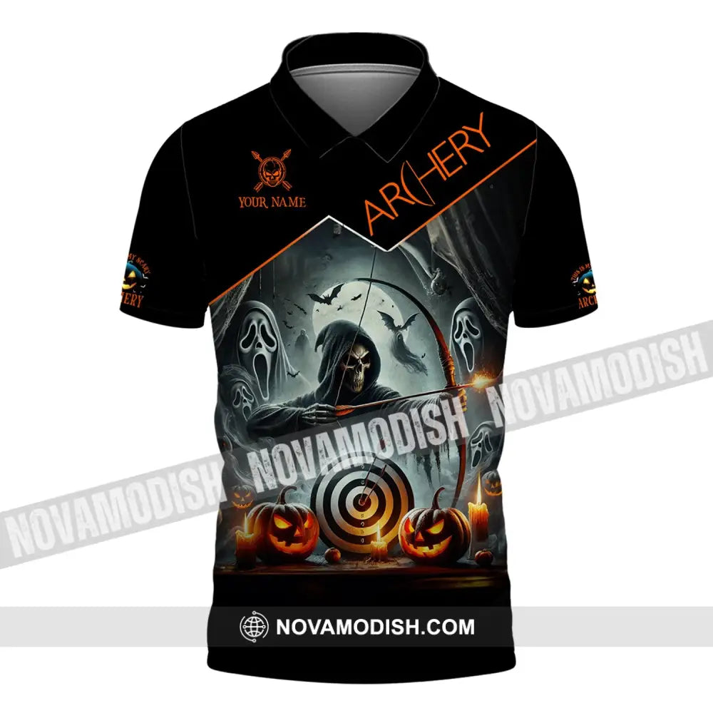 Unisex Shirt - Custom Name Skull Archery Target Polo / S T-Shirt